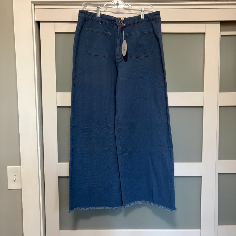 Umgee Wide Leg Denim Jeans Frayed Bottom Pants sz Large NEW NWT - Picture 2 of 6